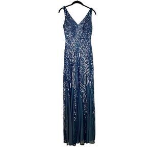 NWT Galina Signature Allover Sequin Sleeveless Formal Maxi Gown Blue Size 2
